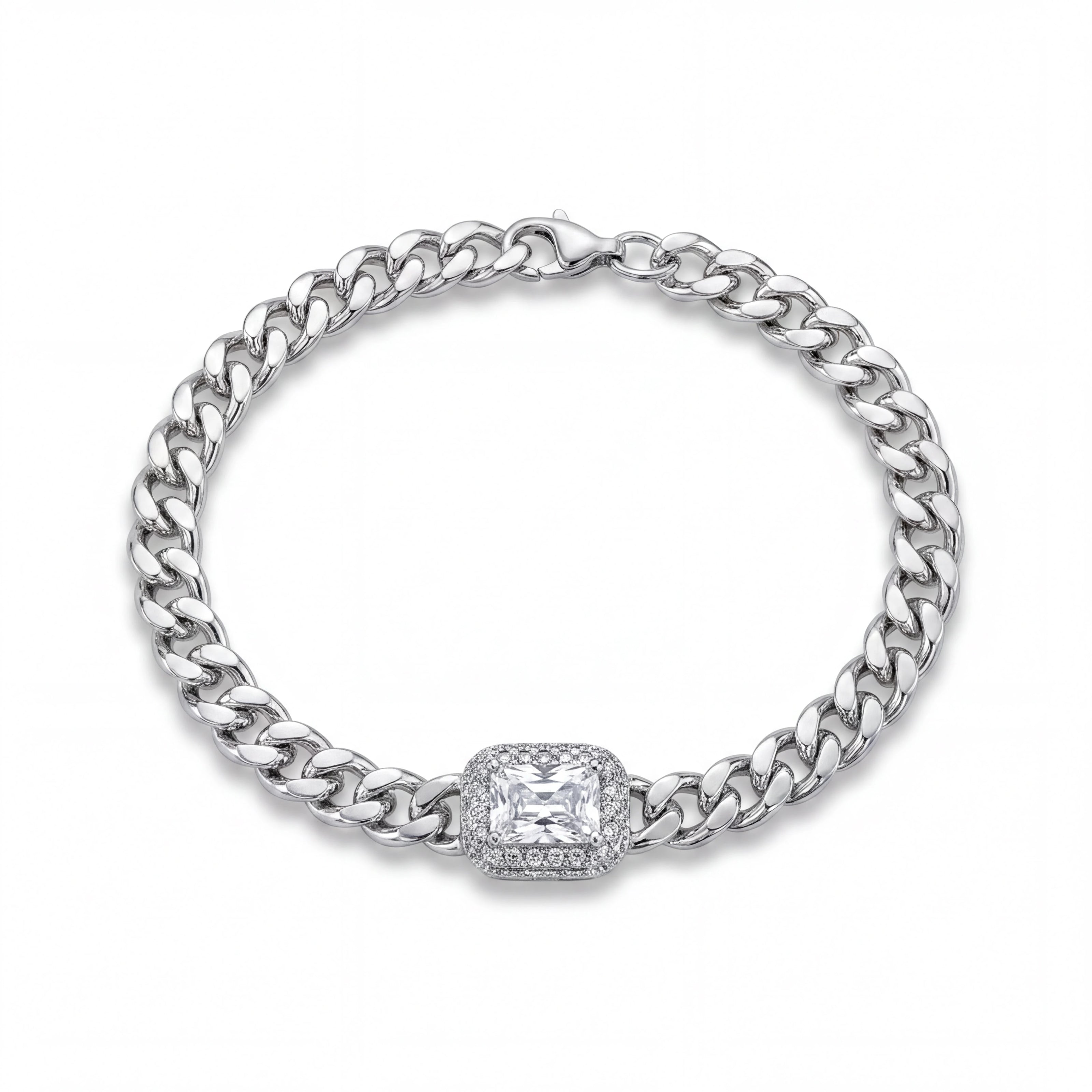 CZ Halo Curb Bracelet
