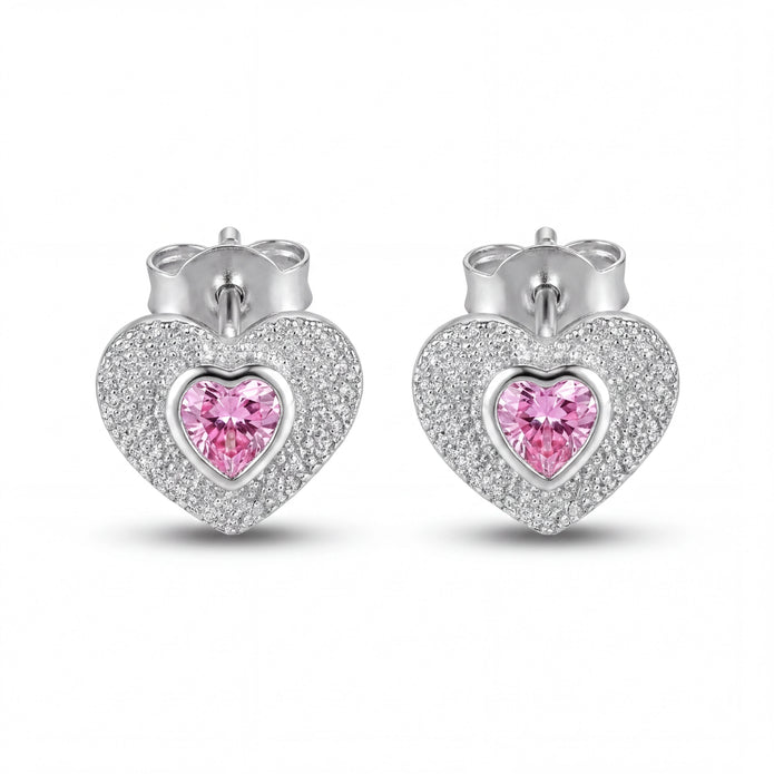 Pink Heart Sparkle Studs