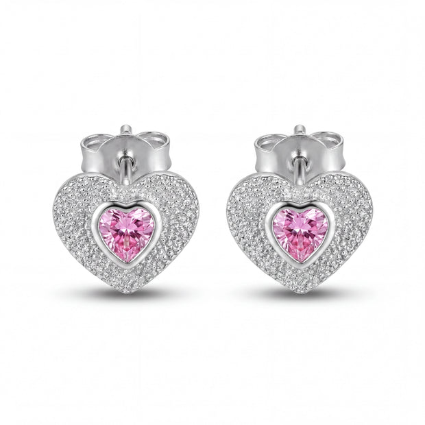 Pink Heart Sparkle Studs