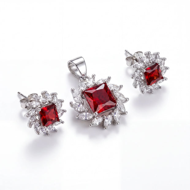 Ruby Halo Pendant Set