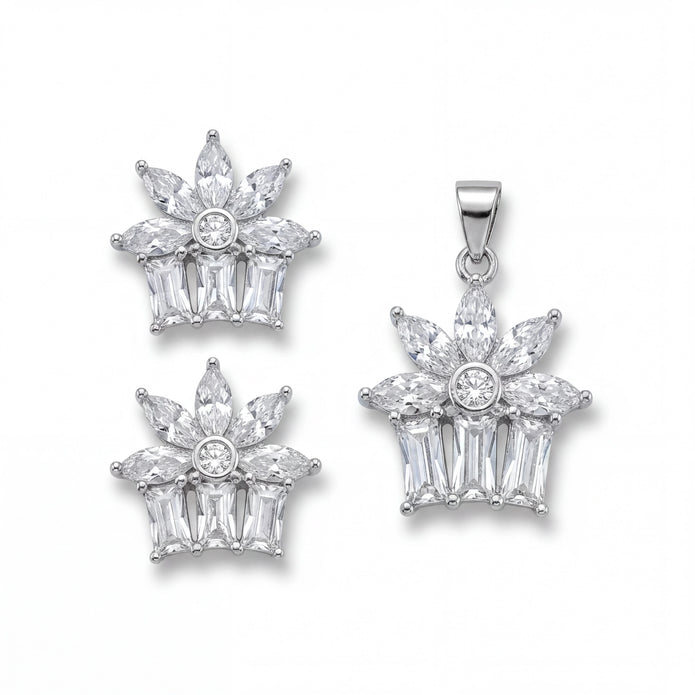 CZ Floral Pendant Set