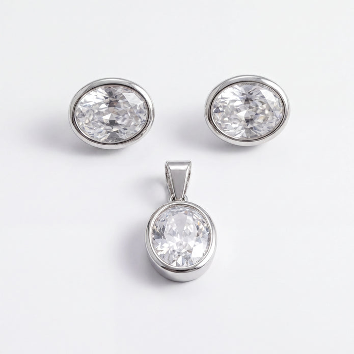 Oval CZ Pendant Set