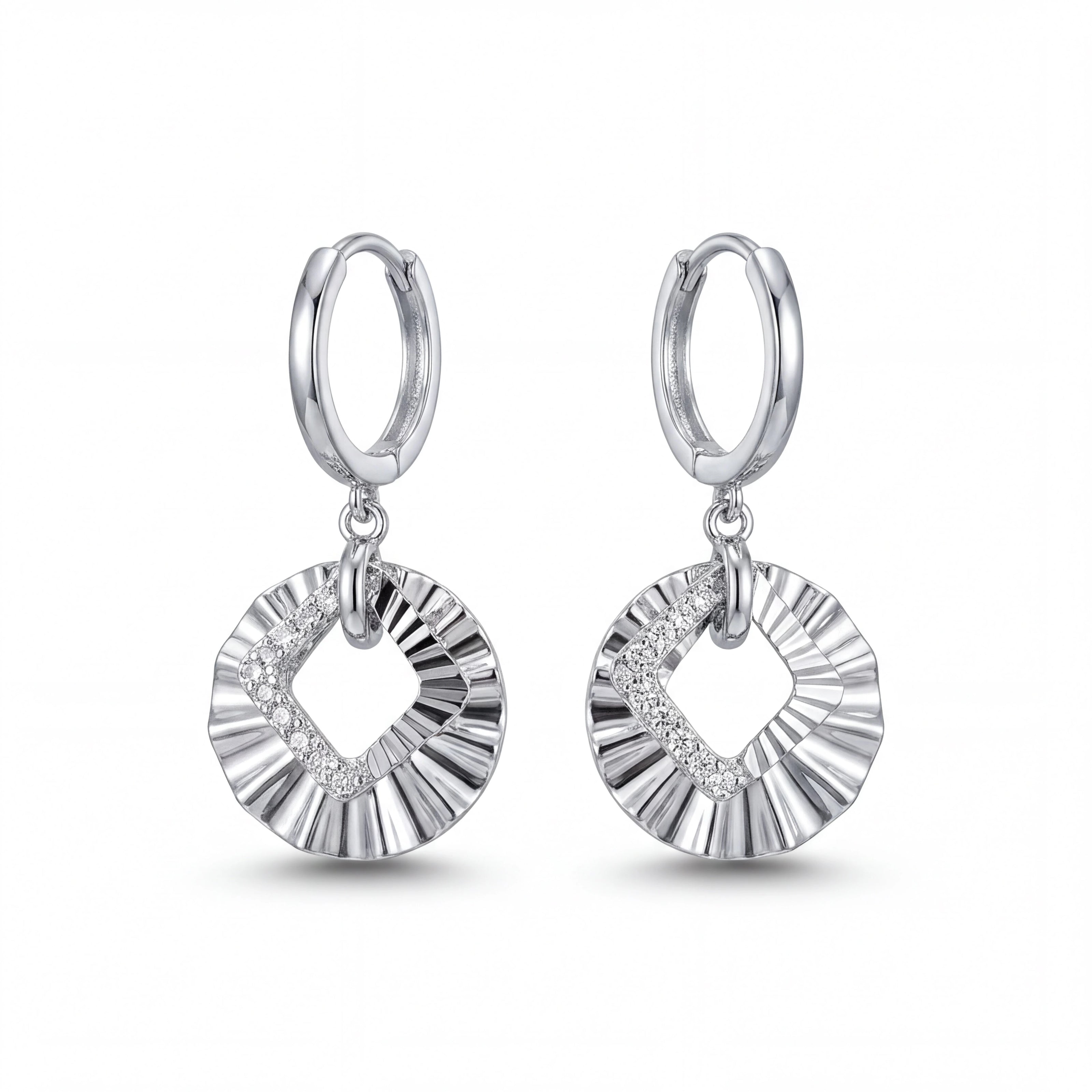 Ruffled CZ Drop Earrings