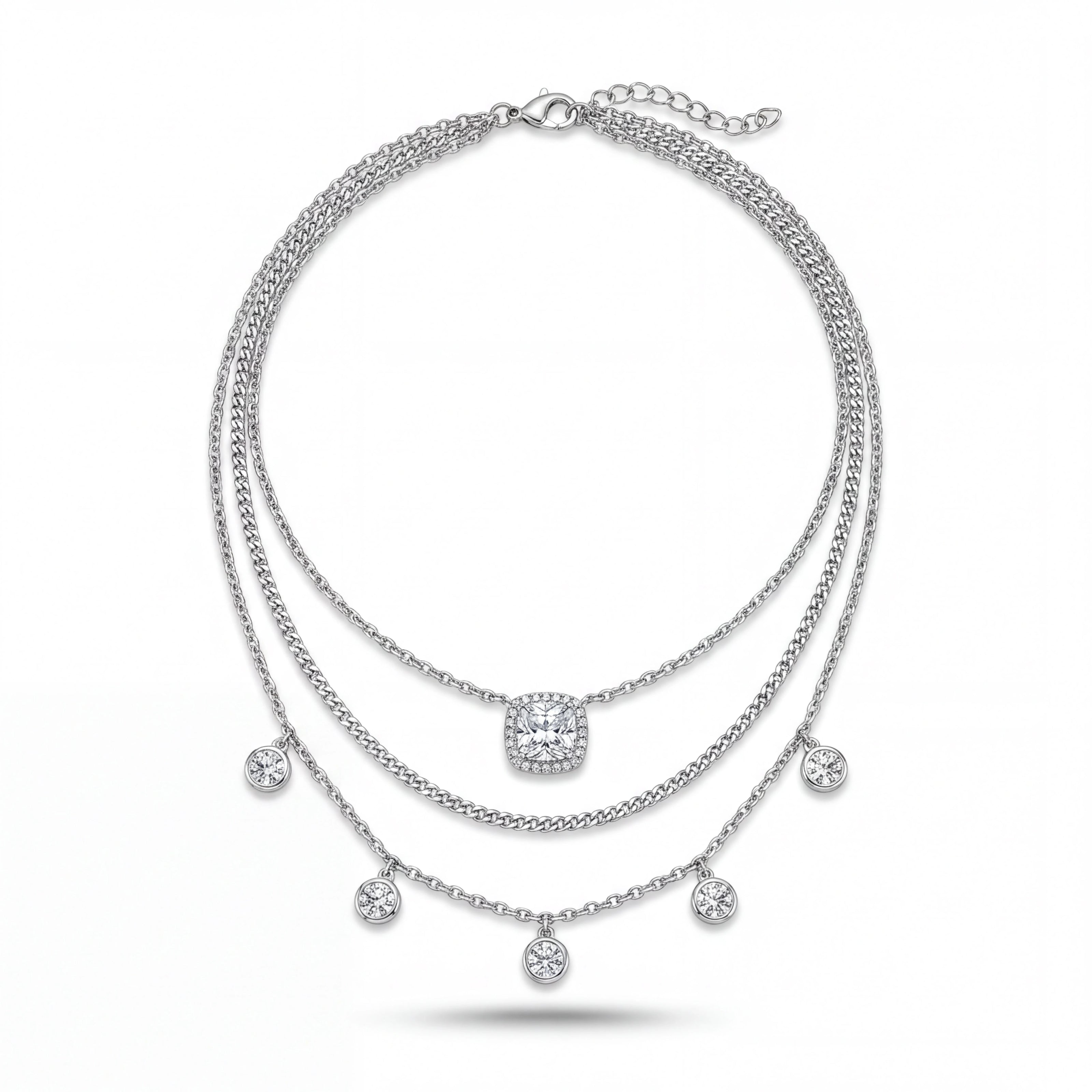 Cushion Halo Layered Necklace