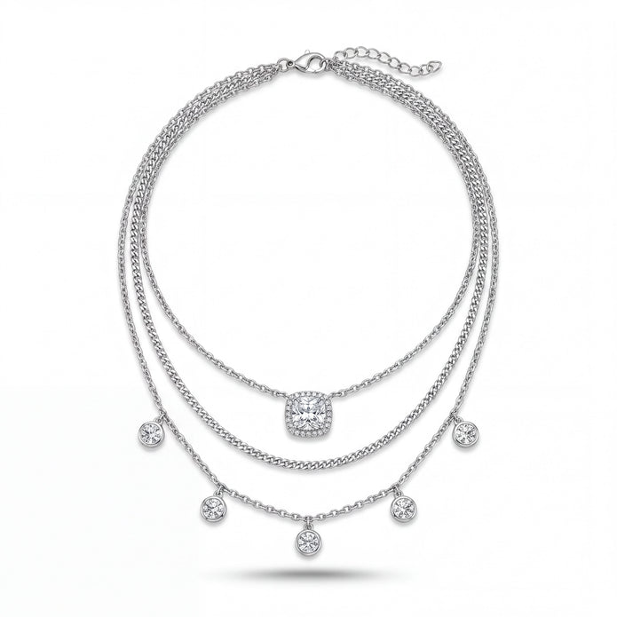 Cushion Halo Layered Necklace