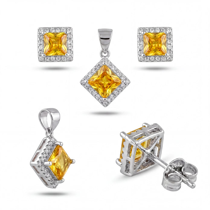 Yellow Halo Pendant Set