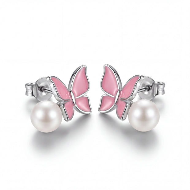 Pink Butterfly Studs