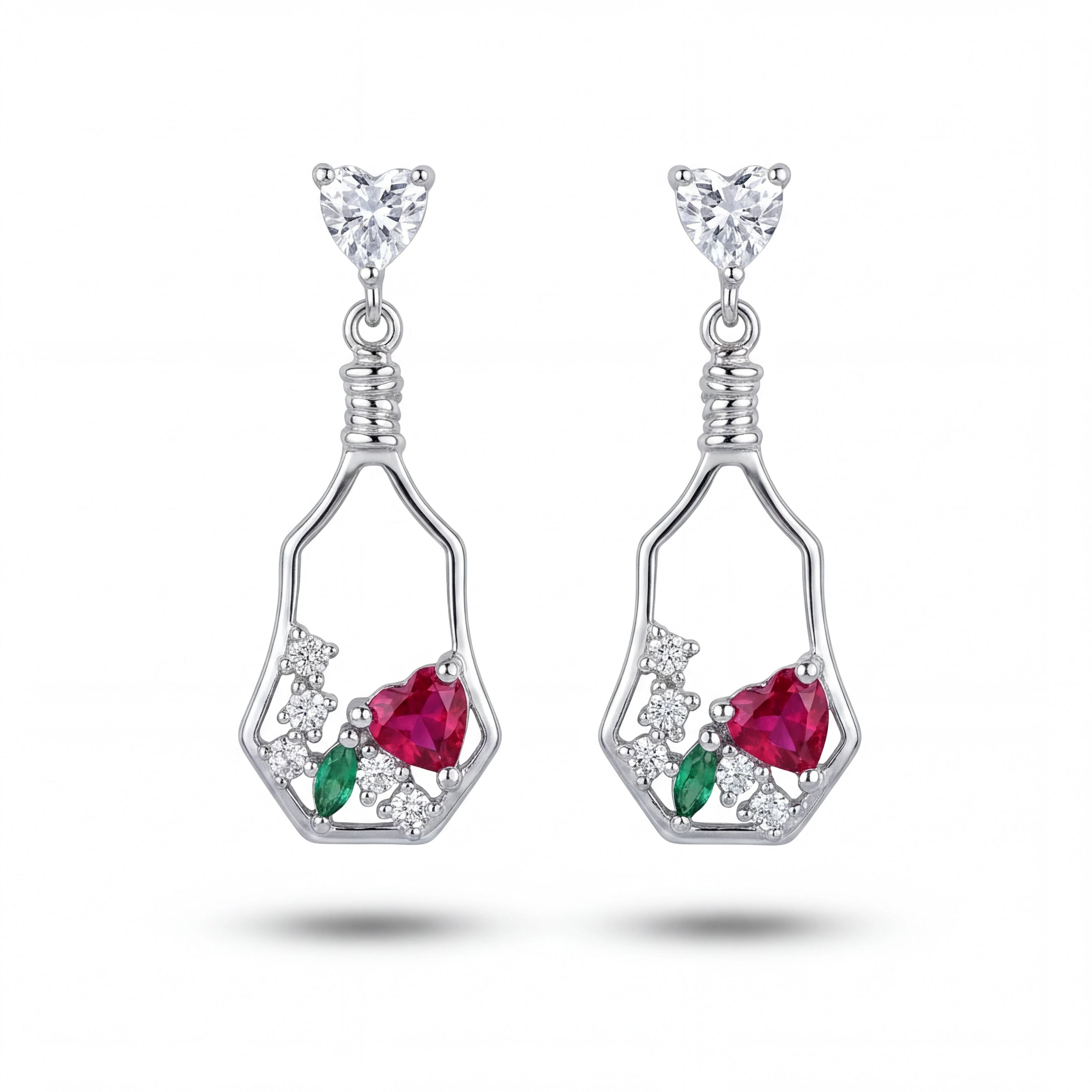 Ruby Heart Drop Earrings