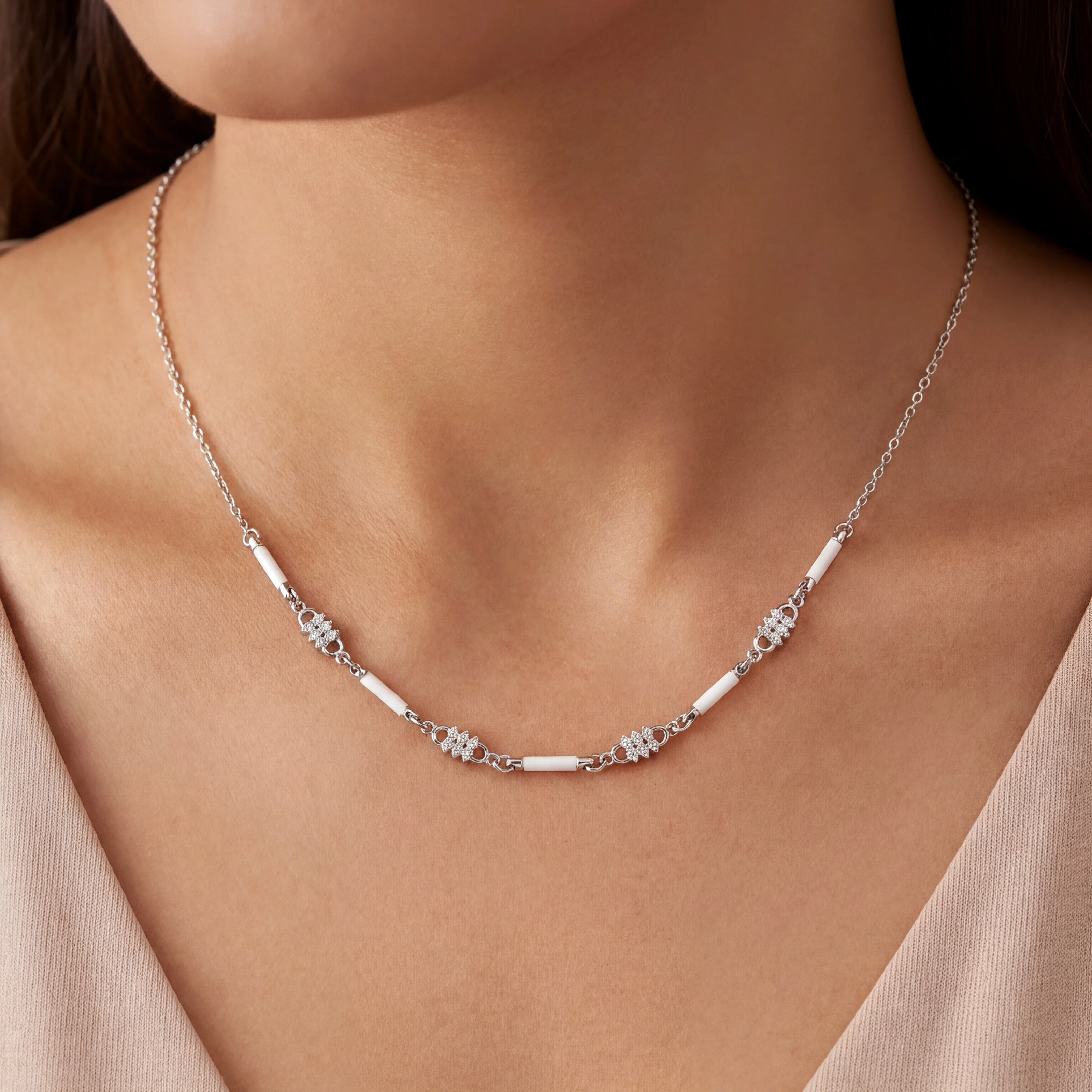 White Ceramic CZ Necklace — 2