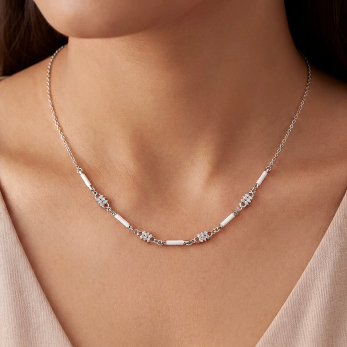 White Ceramic CZ Necklace — 2