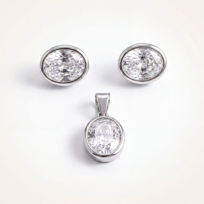 Oval CZ Pendant Set — 2