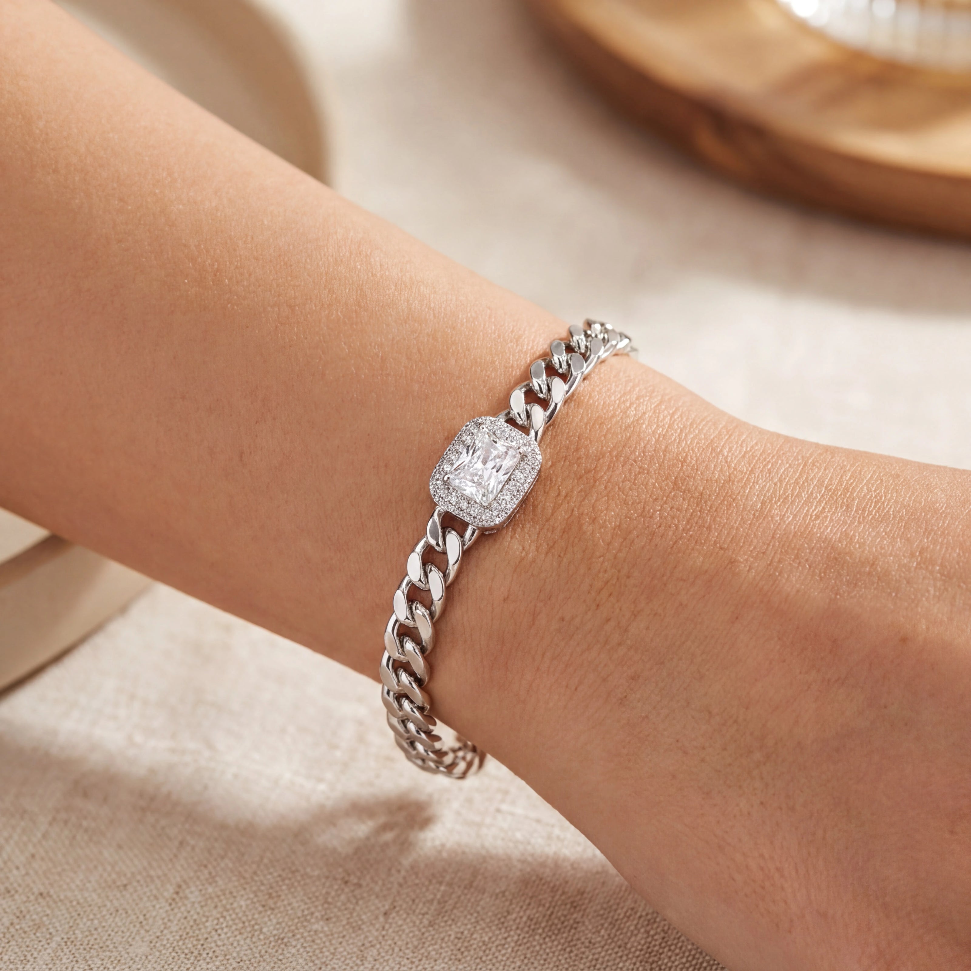CZ Halo Curb Bracelet — 2
