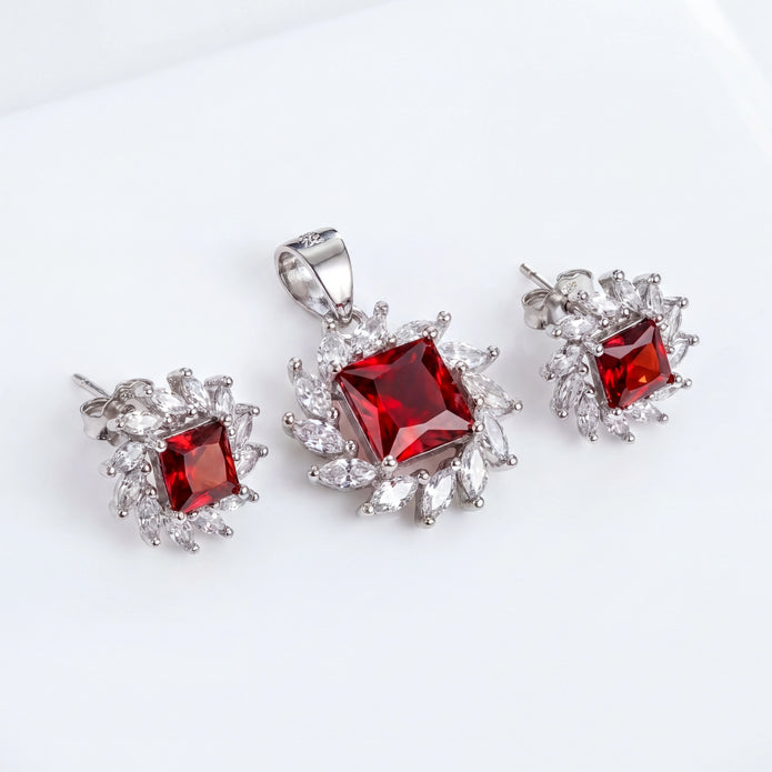 Ruby Halo Pendant Set — 2