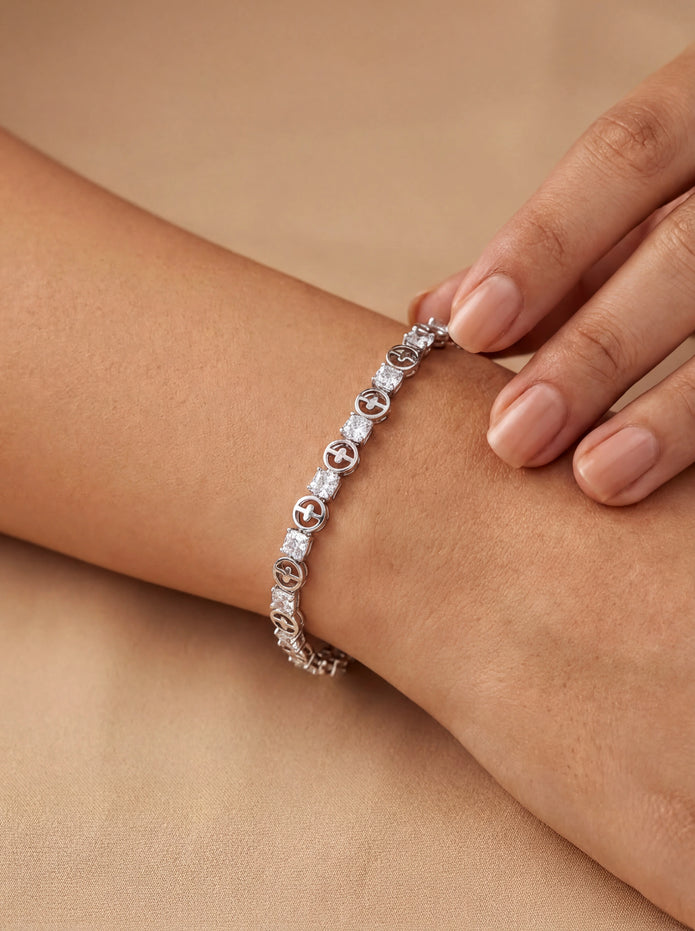 CZ Motif Link Bracelet — 2