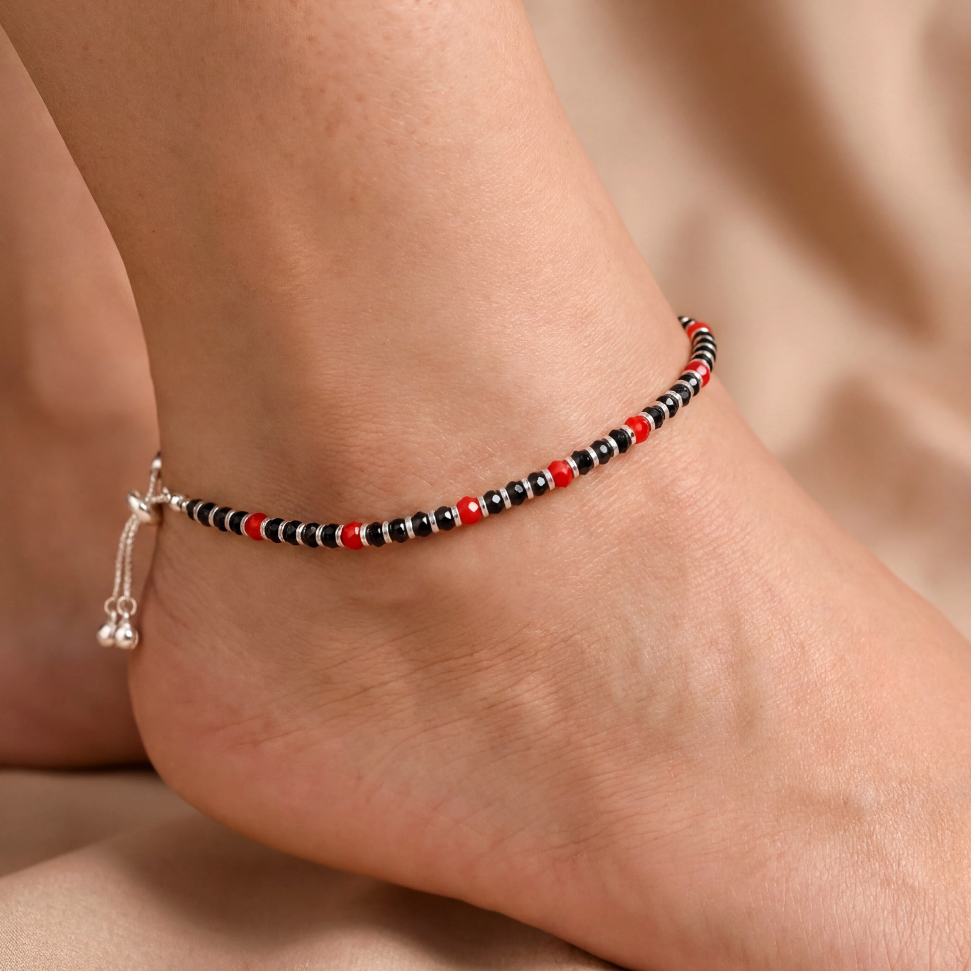 Red Black Beaded Anklet — 2
