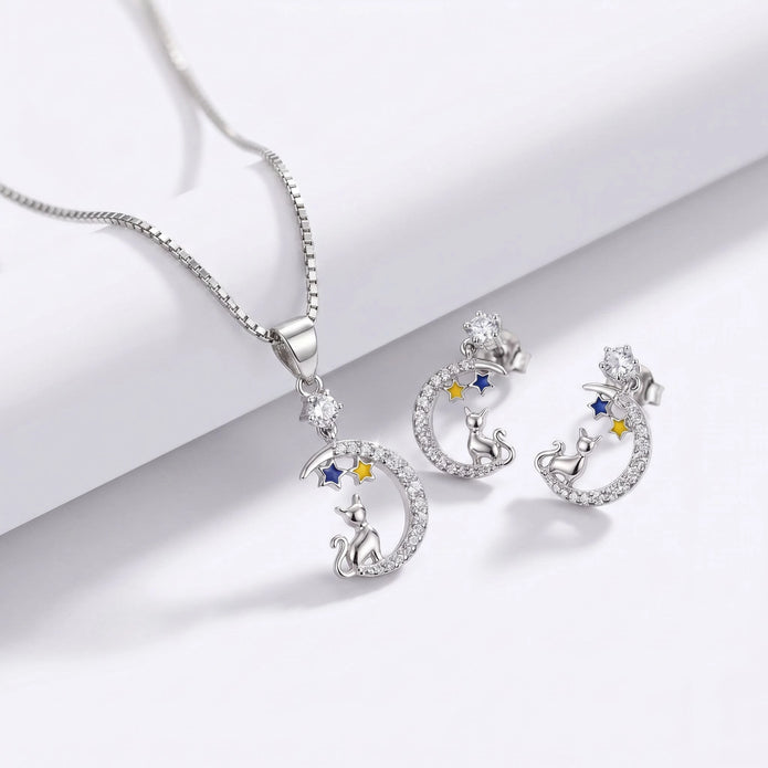 Cat Moon CZ Set — 2