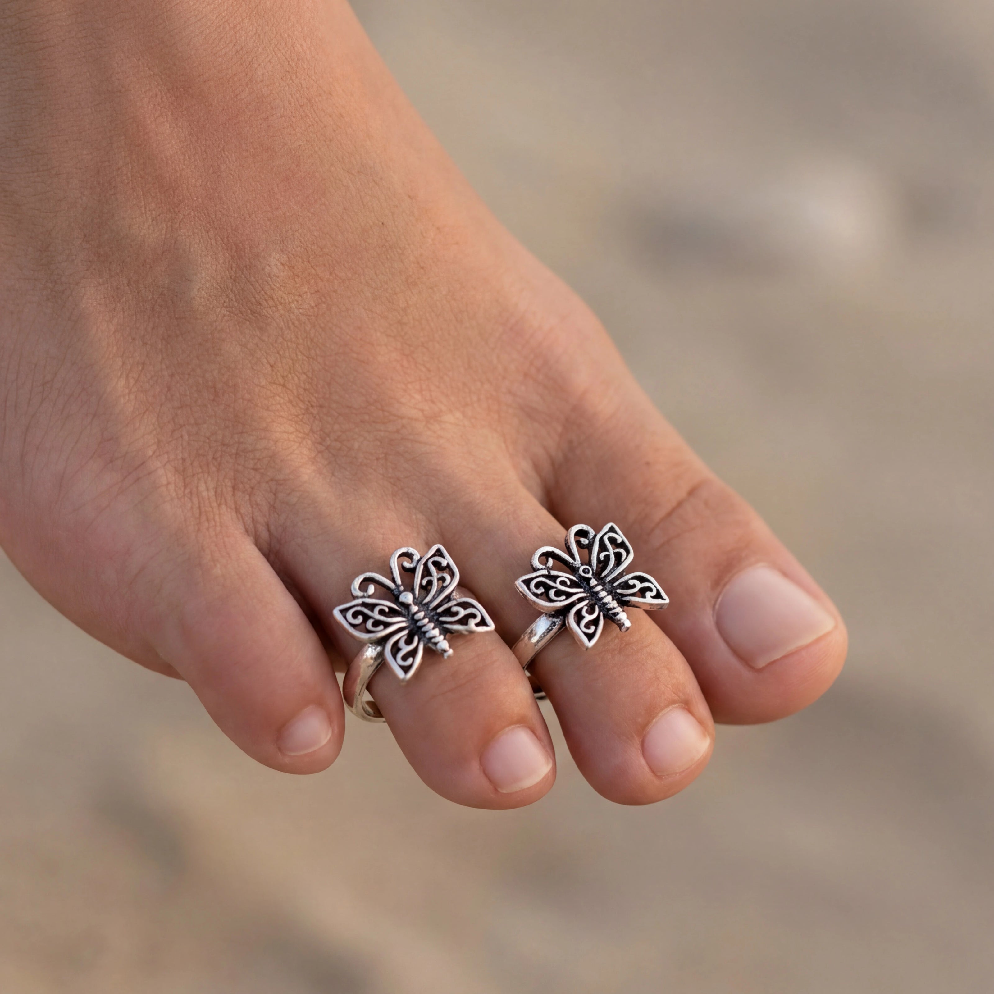 Butterfly Charm Toe Rings — 2