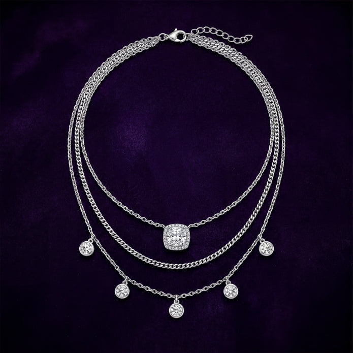 Cushion Halo Layered Necklace — 3