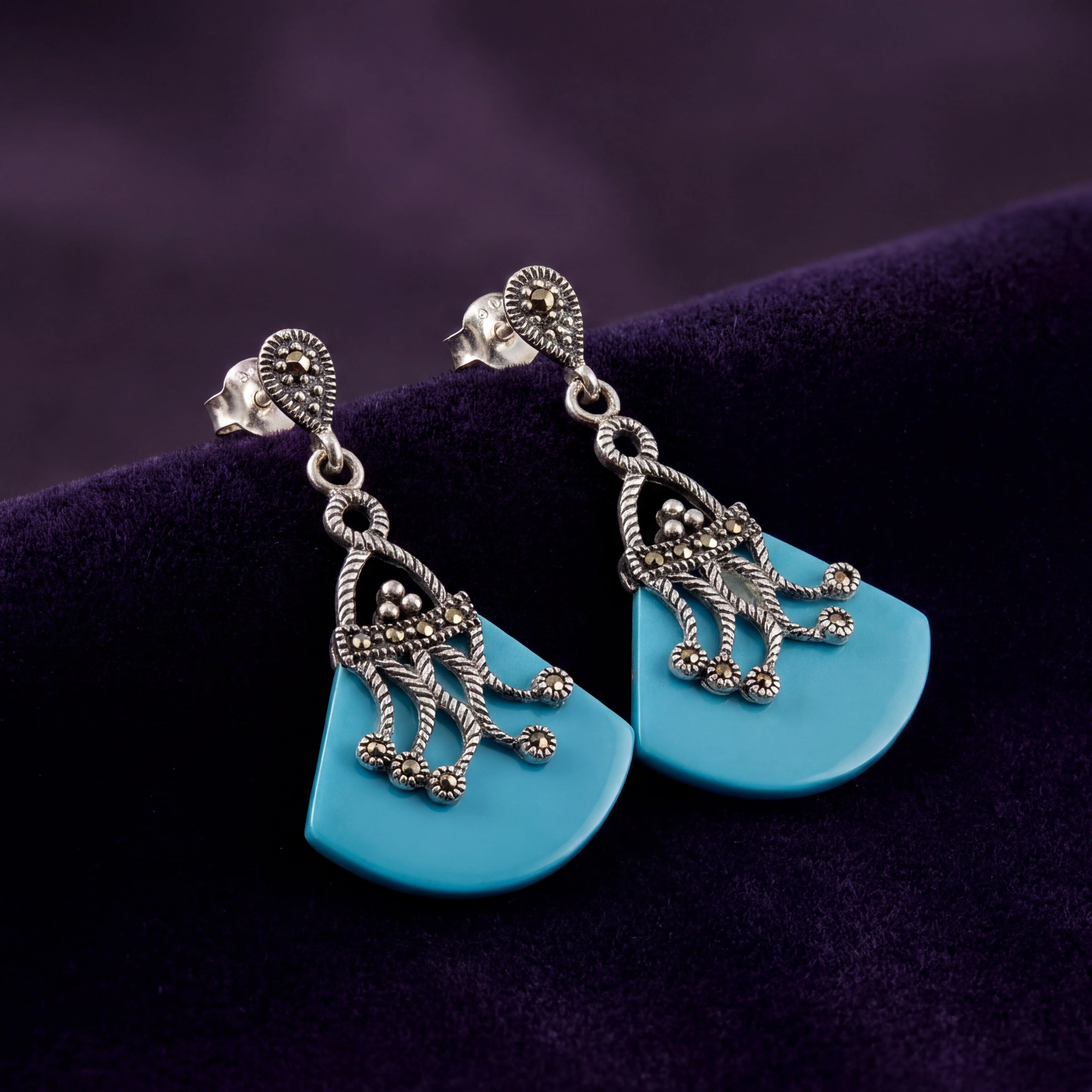Aqua Fan Drop Earrings — 3