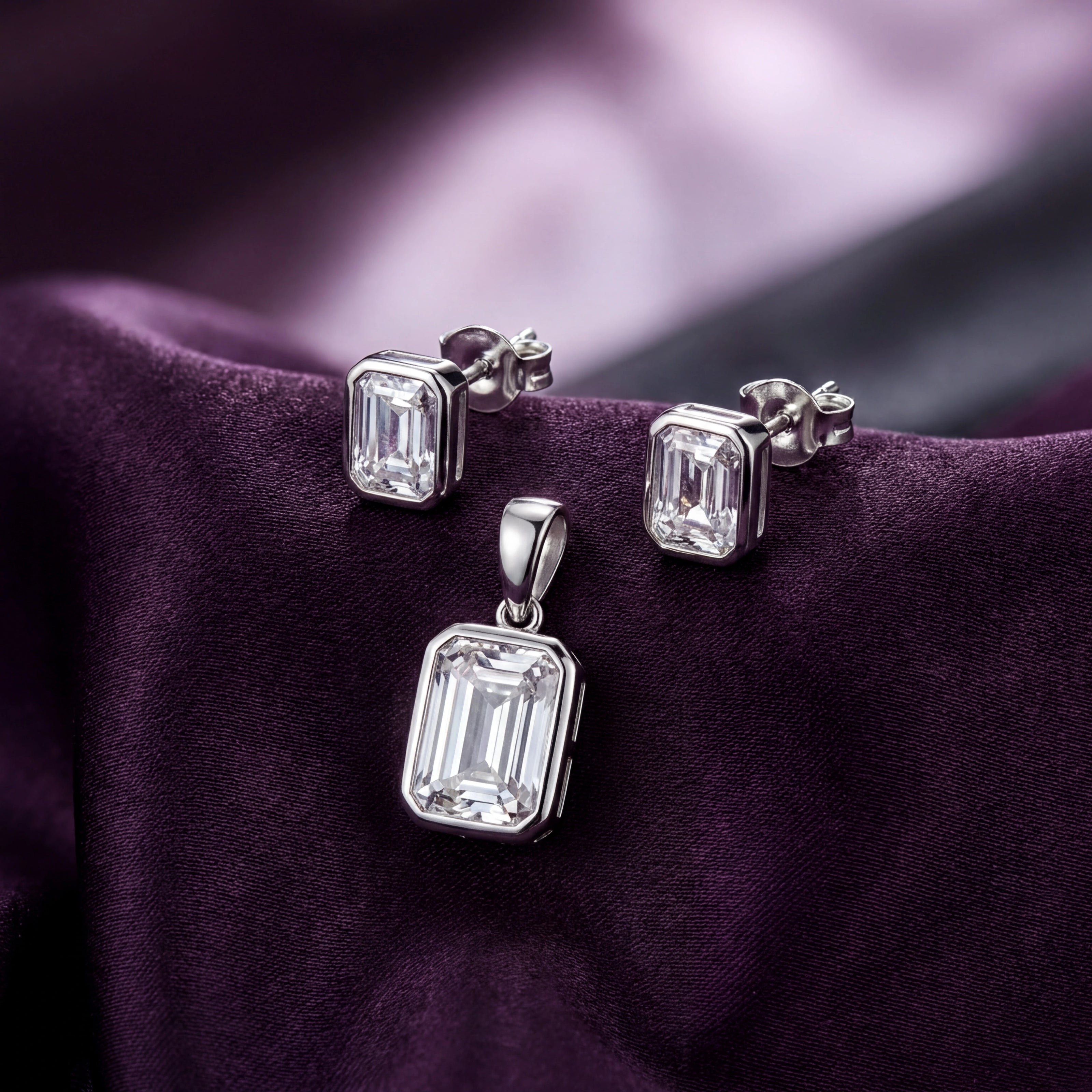 Emerald Cut Pendant Set — 3