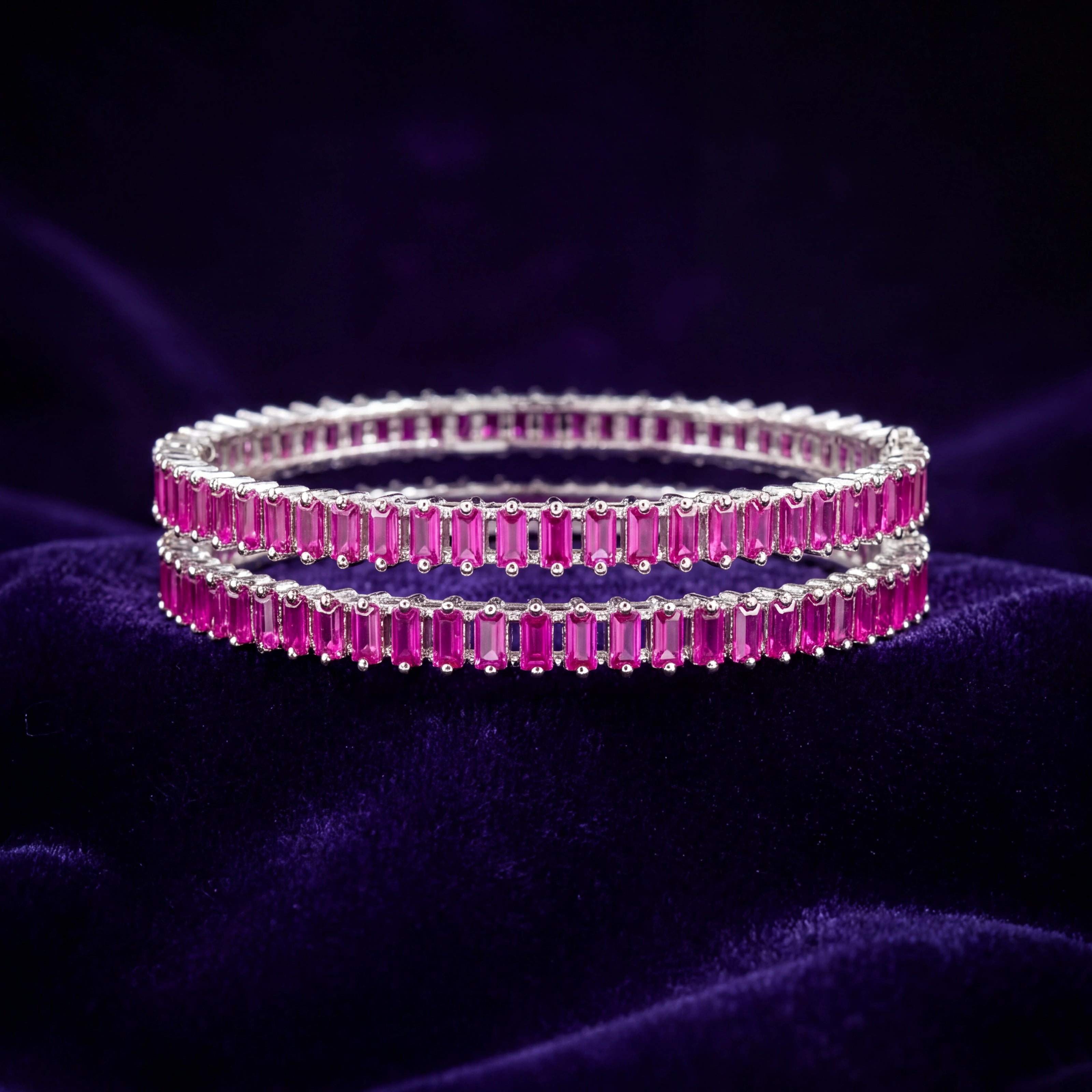 Pink Baguette Tennis Bangles — 3