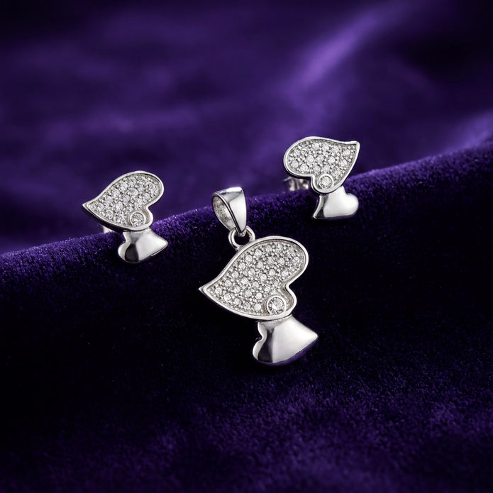 CZ Heart Pendant Set — 3