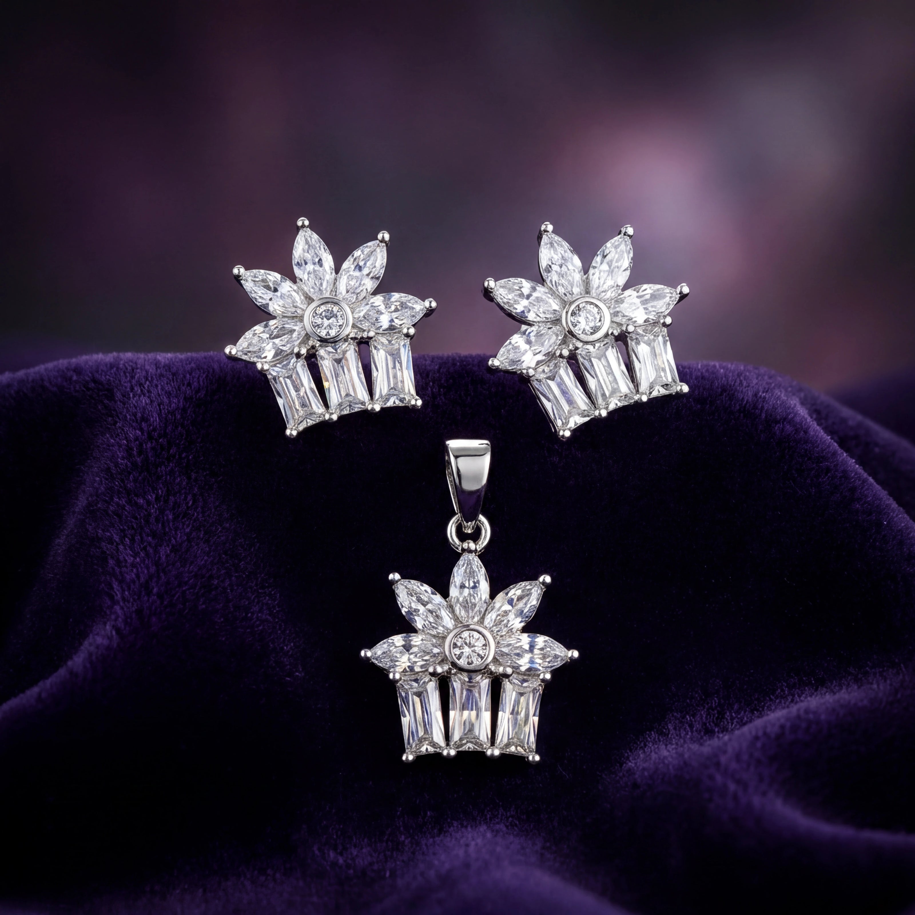 CZ Floral Pendant Set — 3