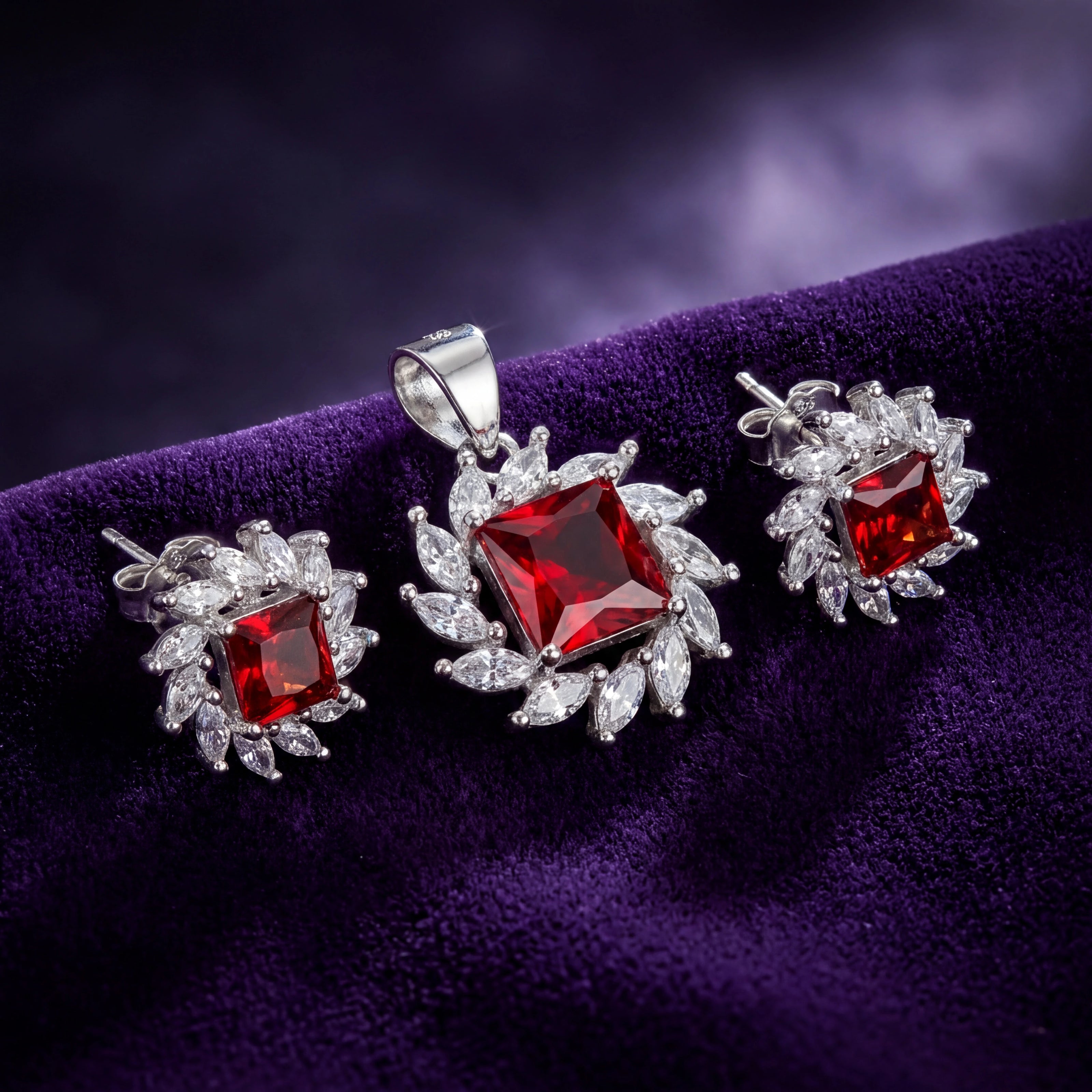 Ruby Halo Pendant Set — 3