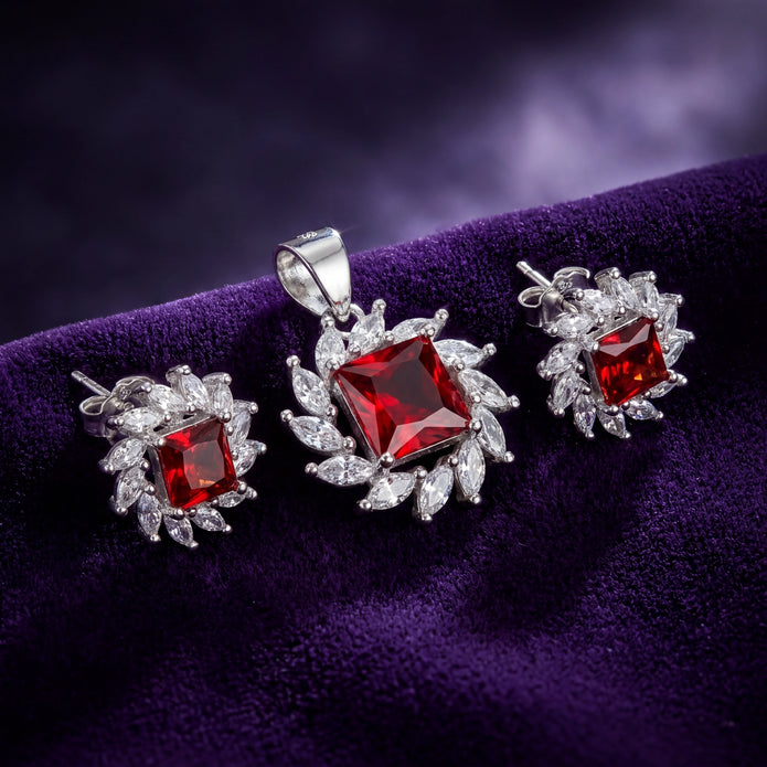 Ruby Halo Pendant Set — 3