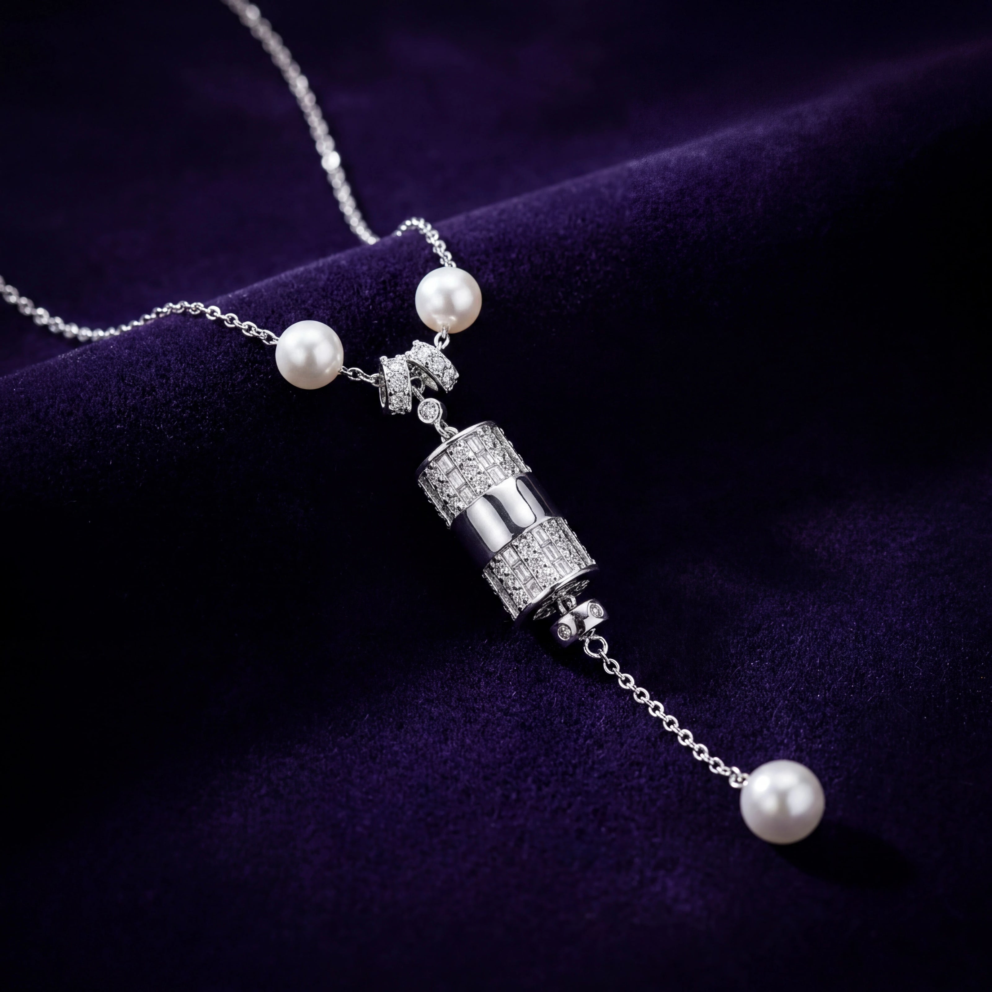 Pearl CZ Drop Necklace — 3