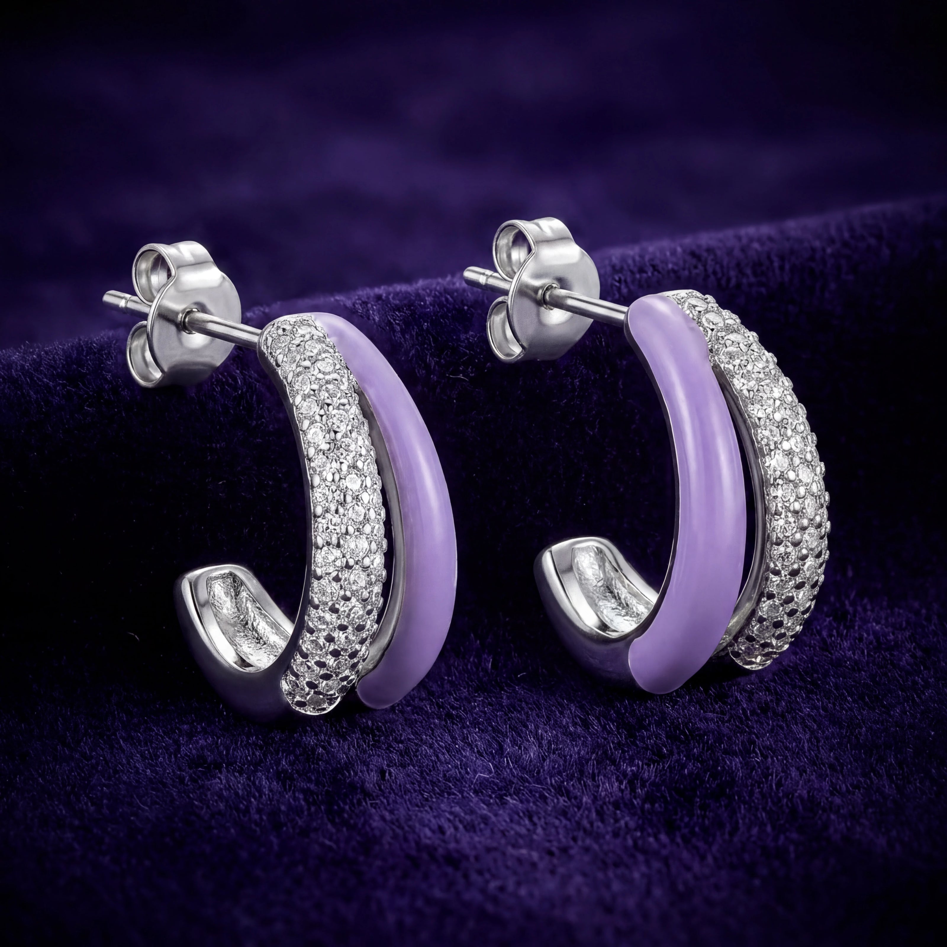 Lilac Pavé Hoop Earrings — 3