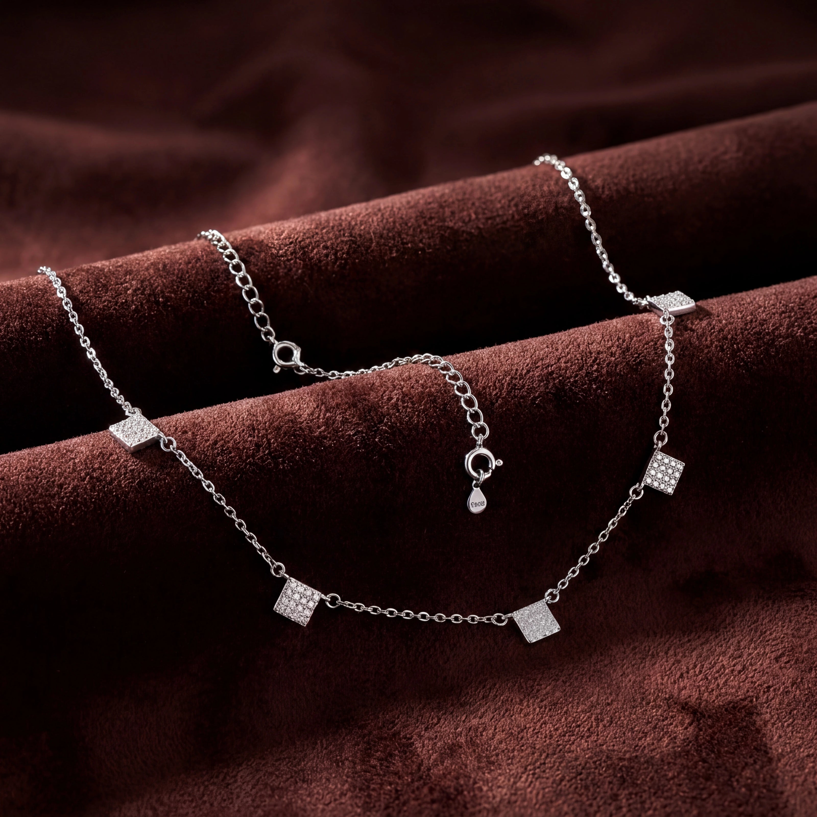 CZ Square Station Necklace — 3