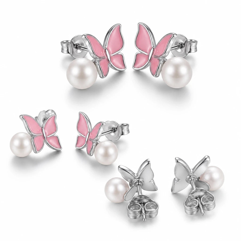 Pink Butterfly Studs