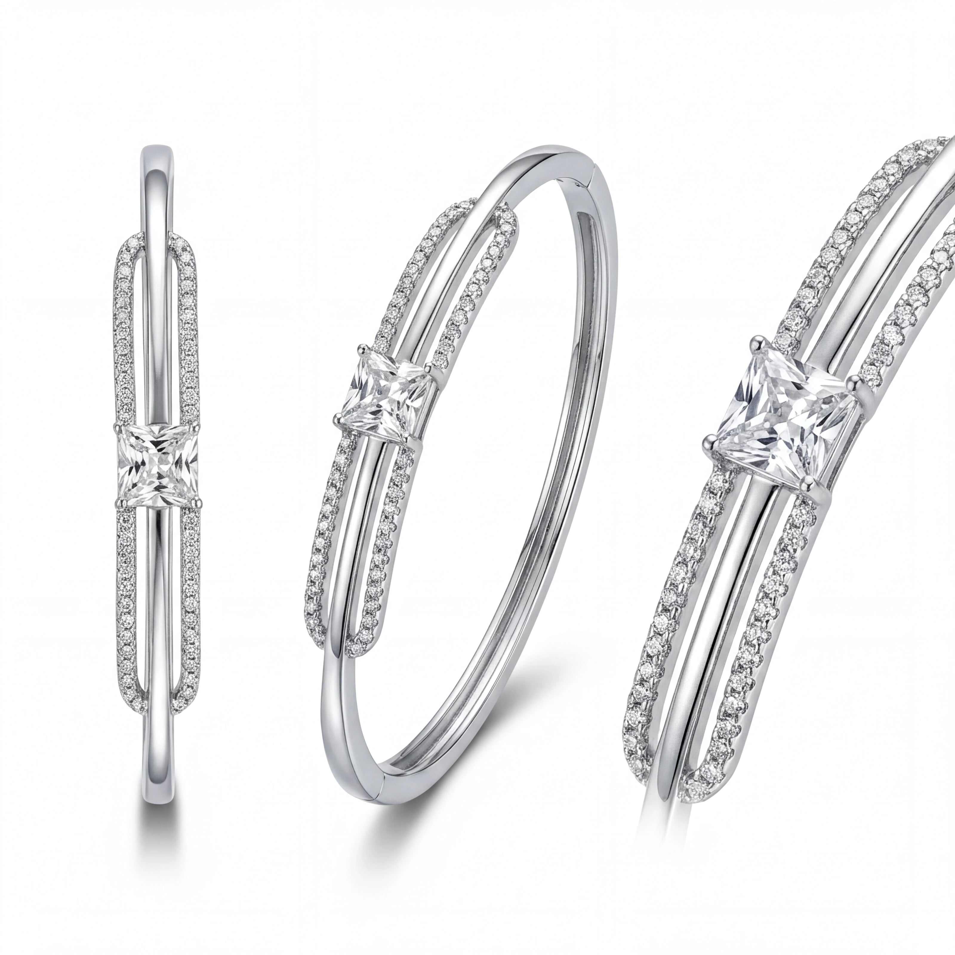Square CZ Bypass Bangle — 4