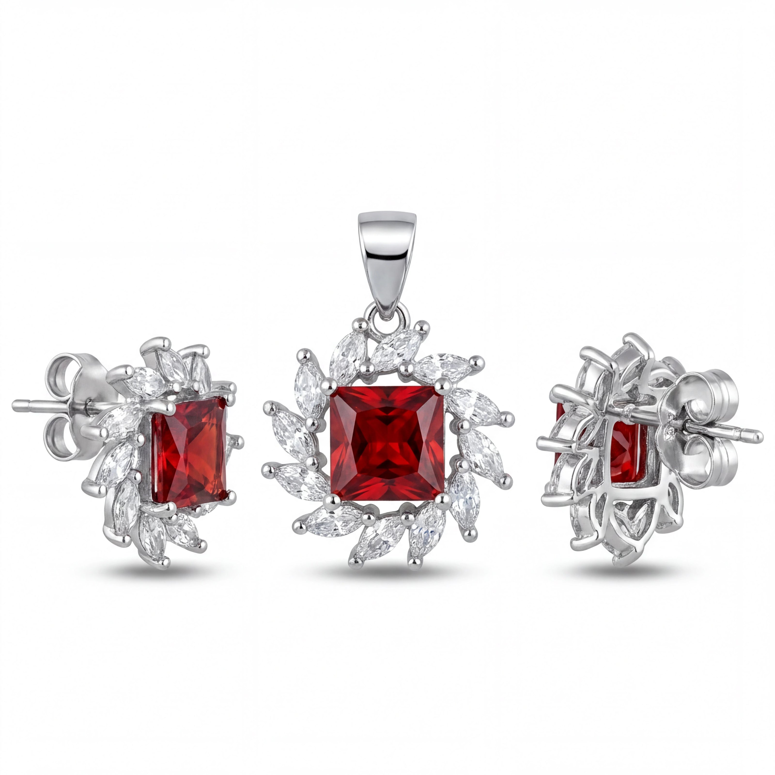Ruby Halo Pendant Set — 4