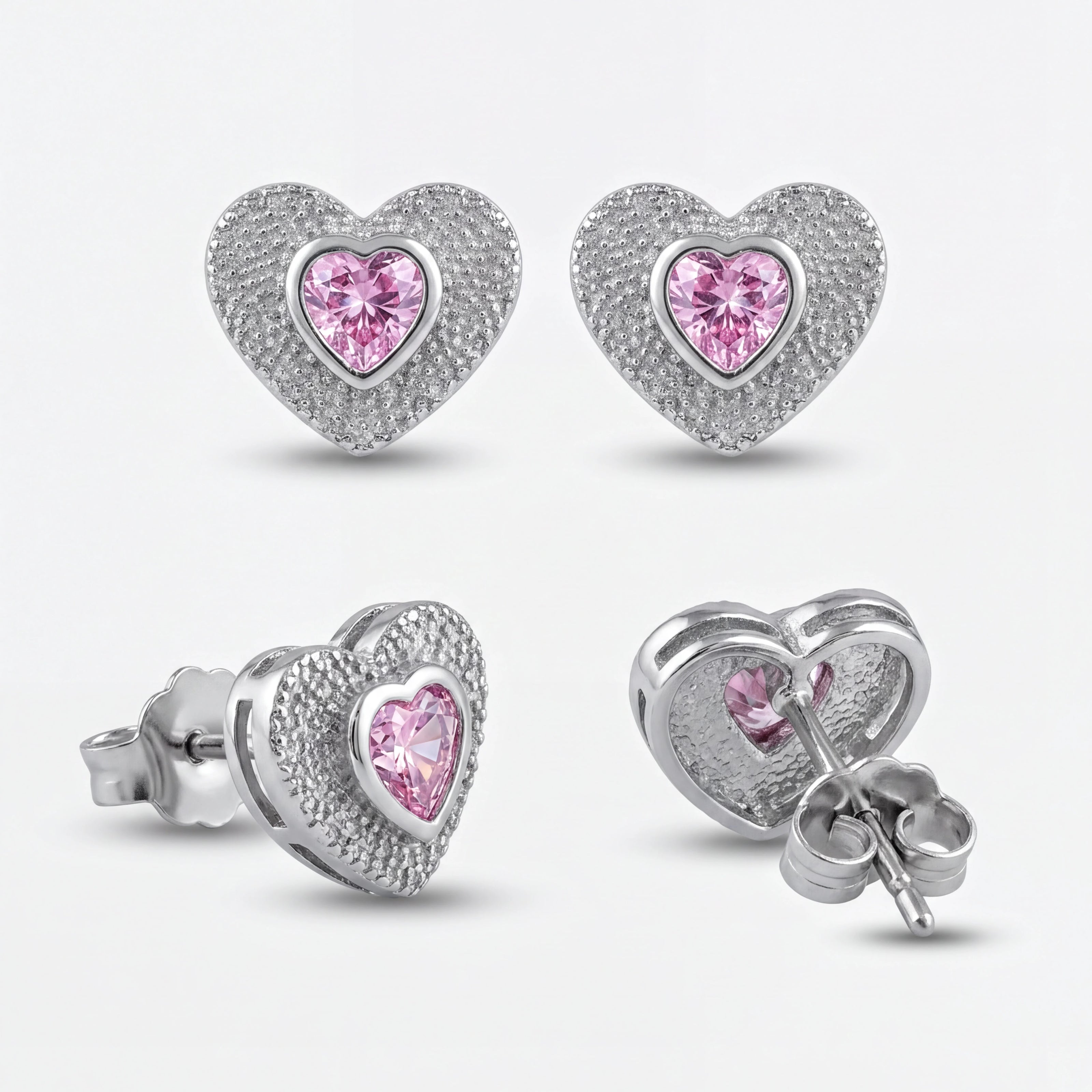 Pink Heart Sparkle Studs — 4
