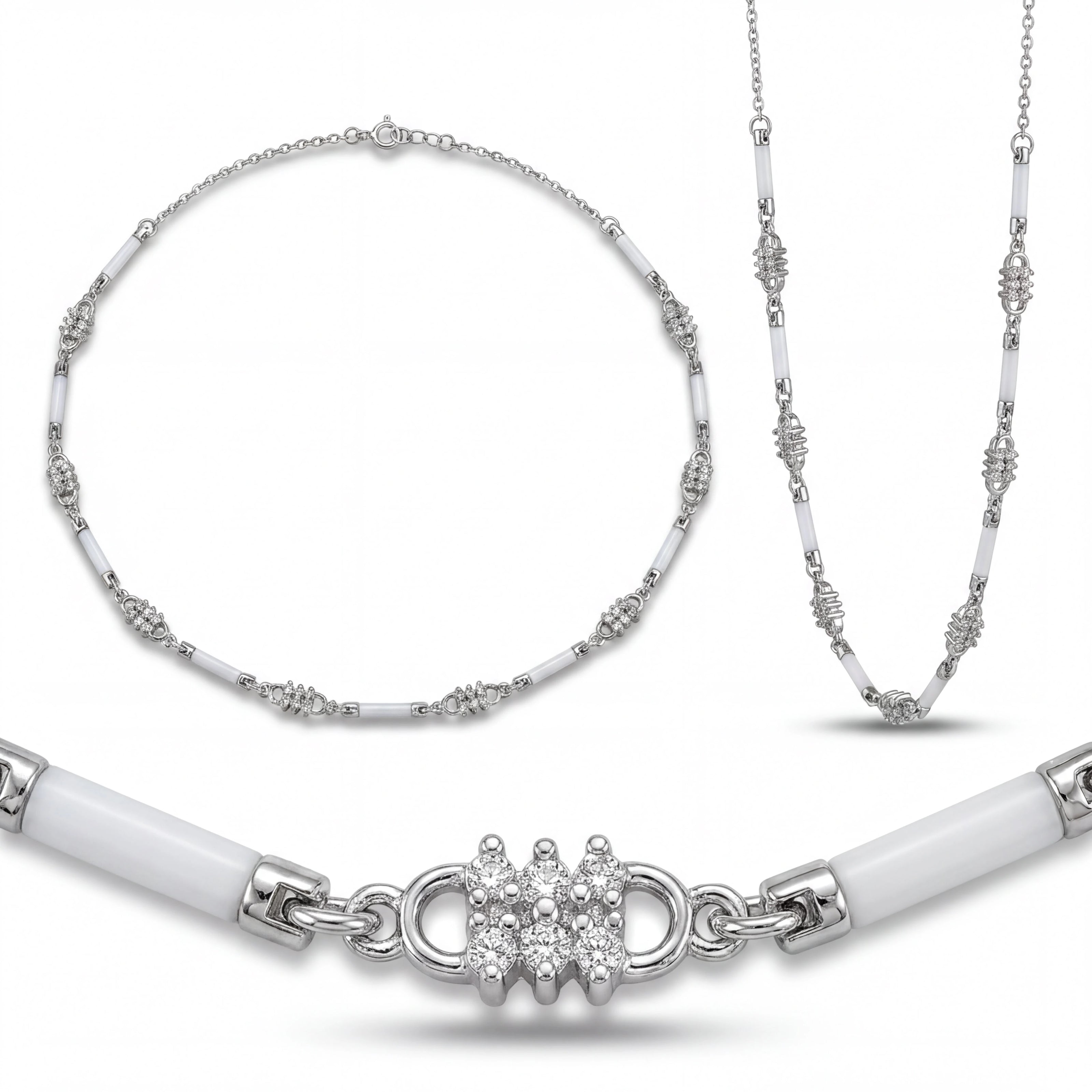 White Ceramic CZ Necklace — 4