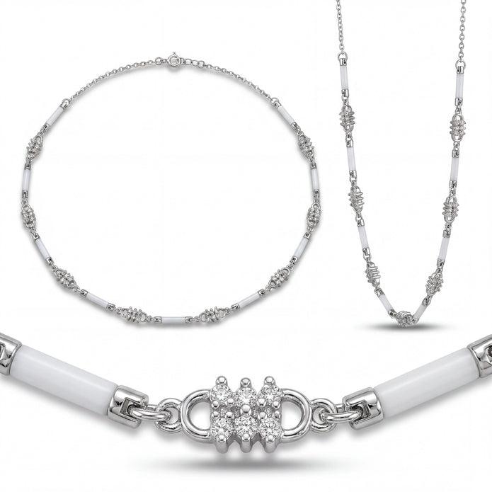 White Ceramic CZ Necklace — 4