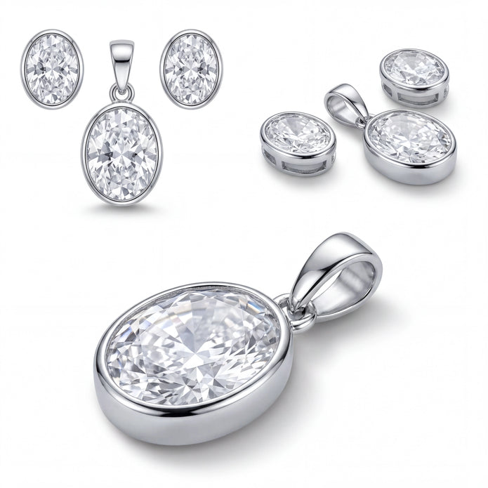 Oval CZ Pendant Set — 4
