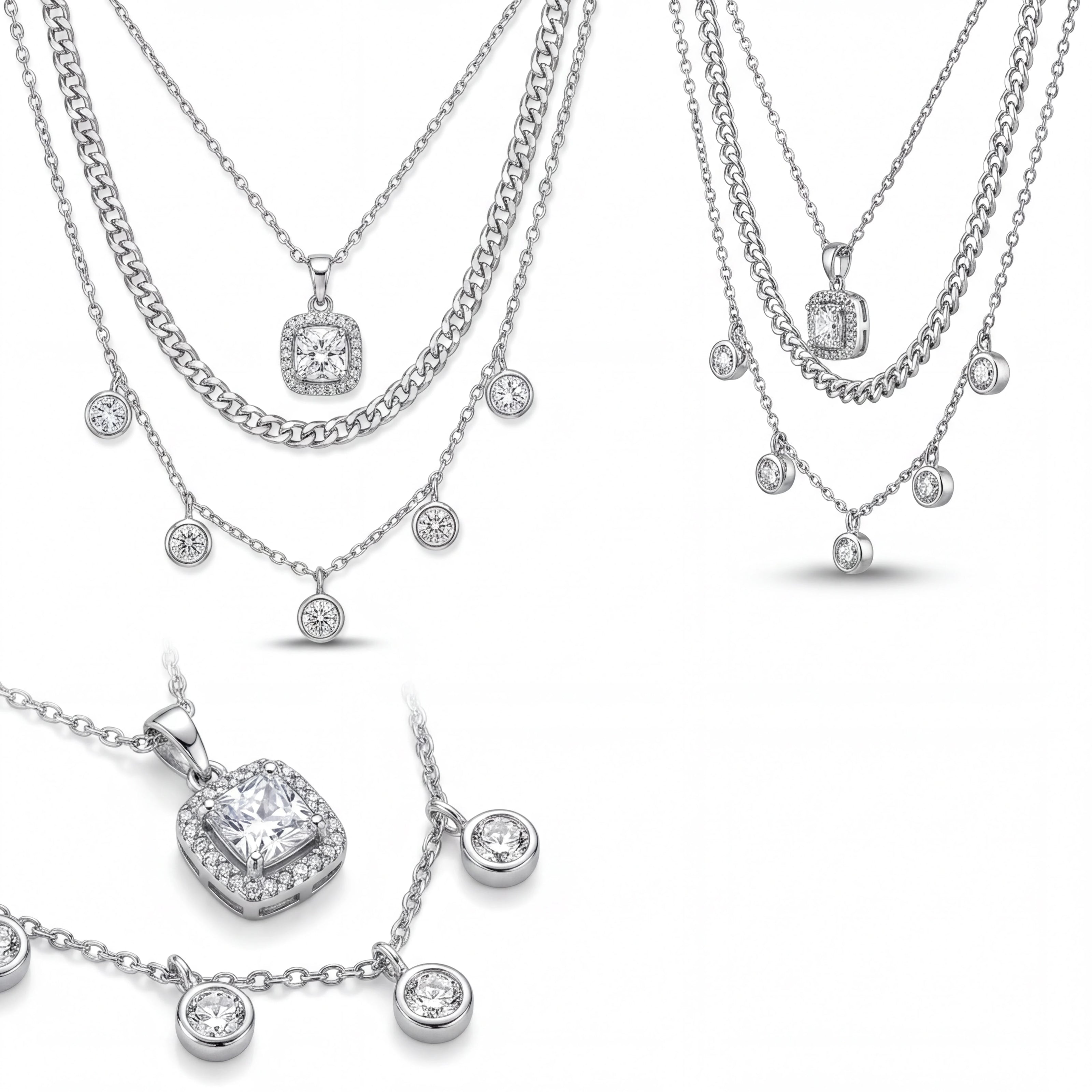 Cushion Halo Layered Necklace — 4