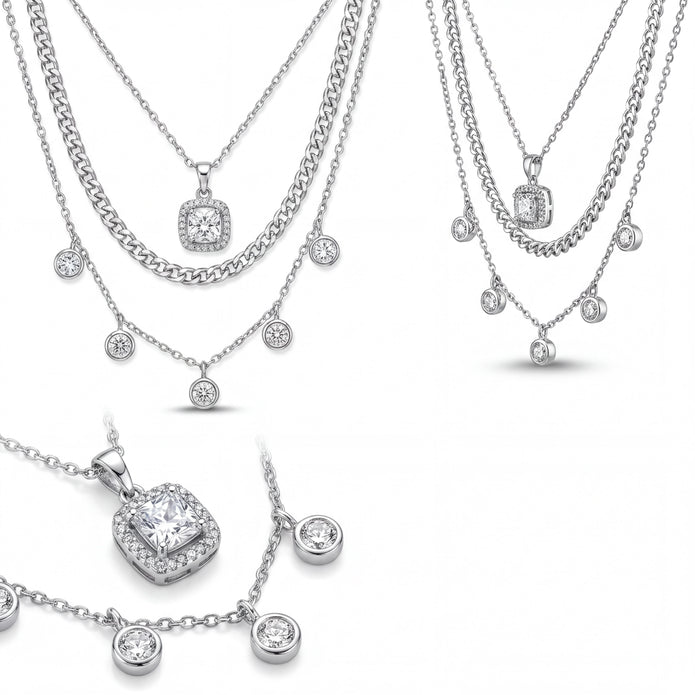 Cushion Halo Layered Necklace — 4