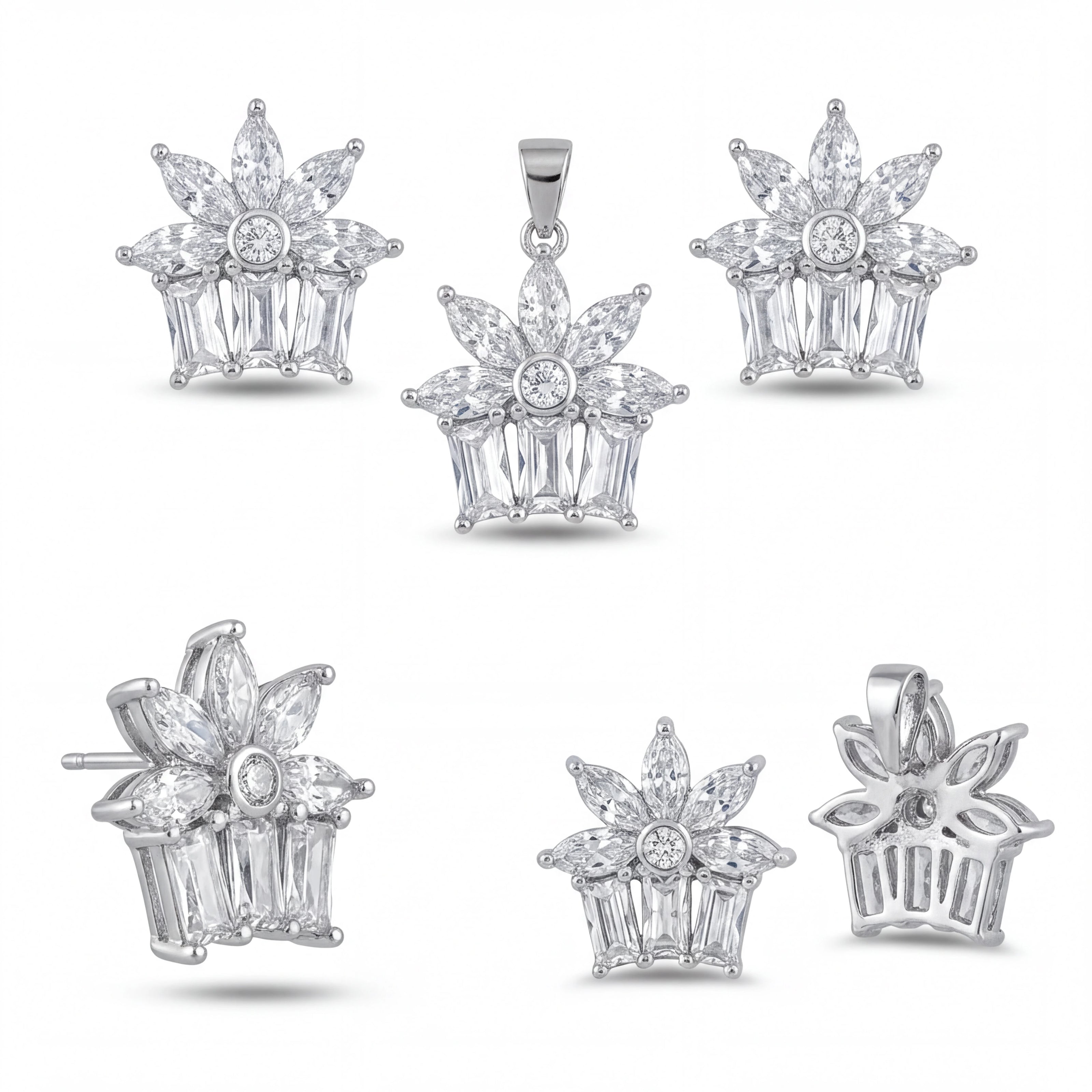 CZ Floral Pendant Set — 4
