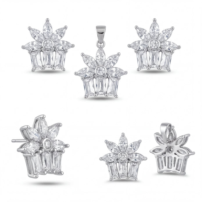 CZ Floral Pendant Set — 4