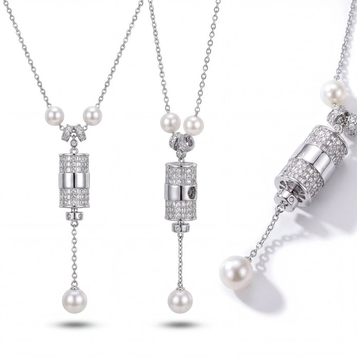 Pearl CZ Drop Necklace — 4