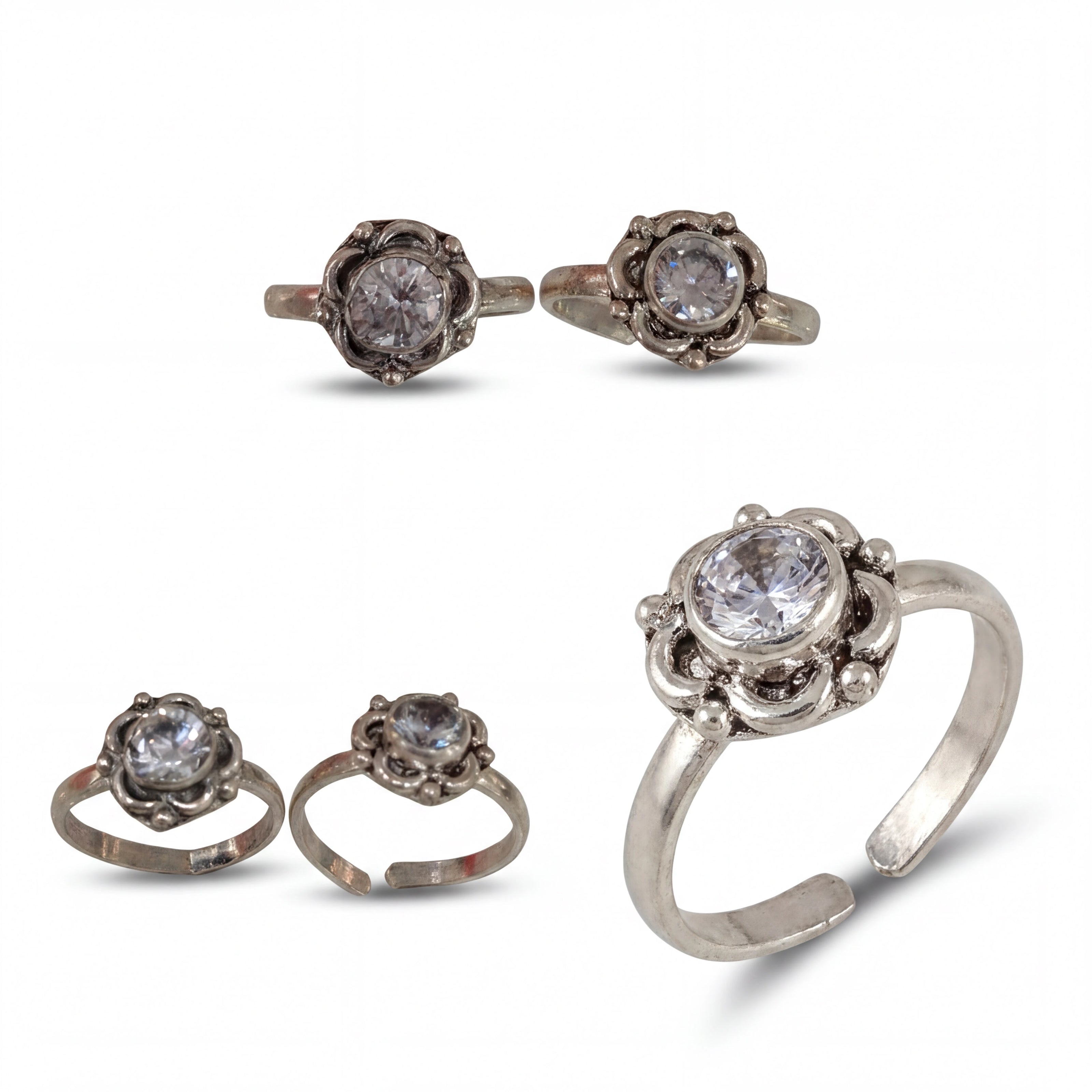 CZ Floral Toe Rings — 4