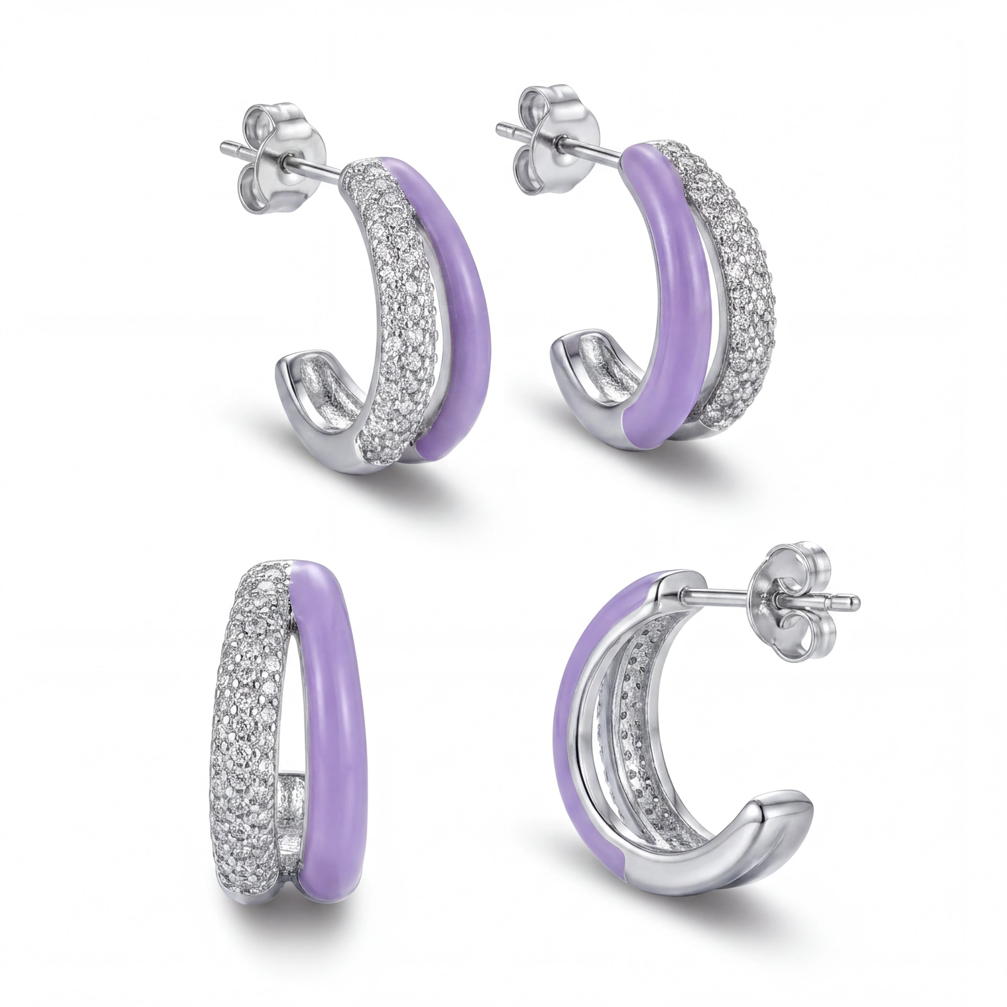 Lilac Pavé Hoop Earrings — 4