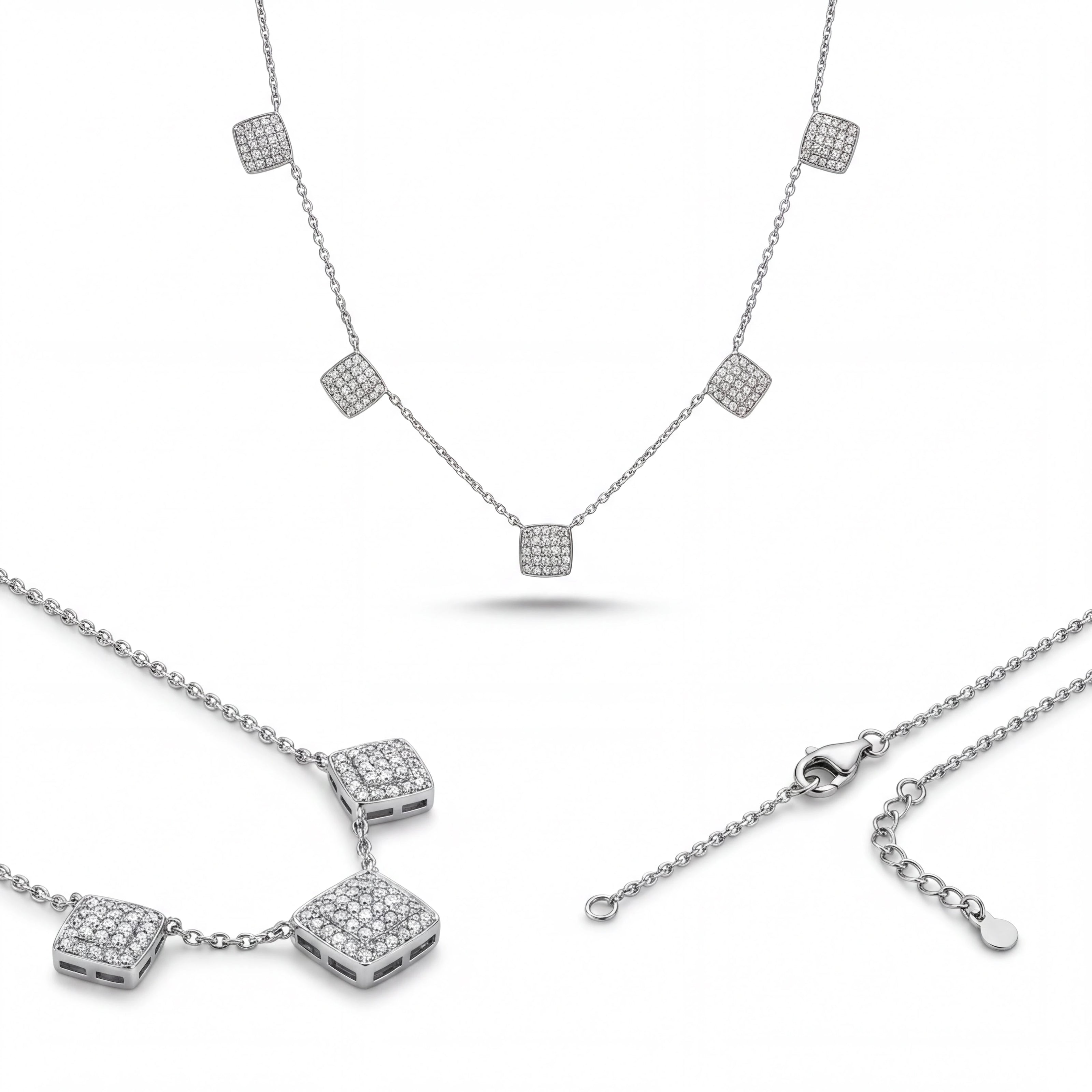 CZ Square Station Necklace — 4