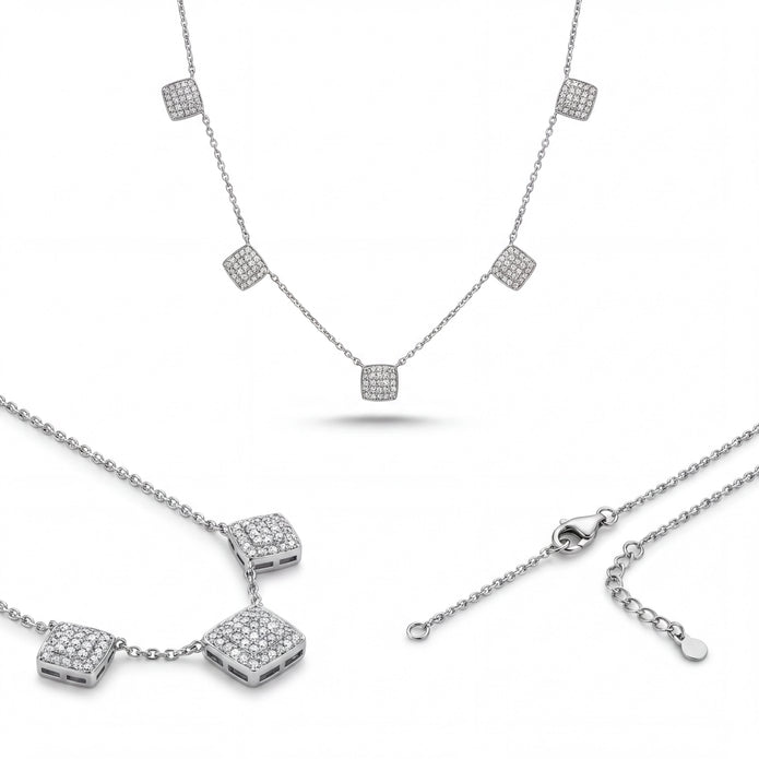 CZ Square Station Necklace — 4