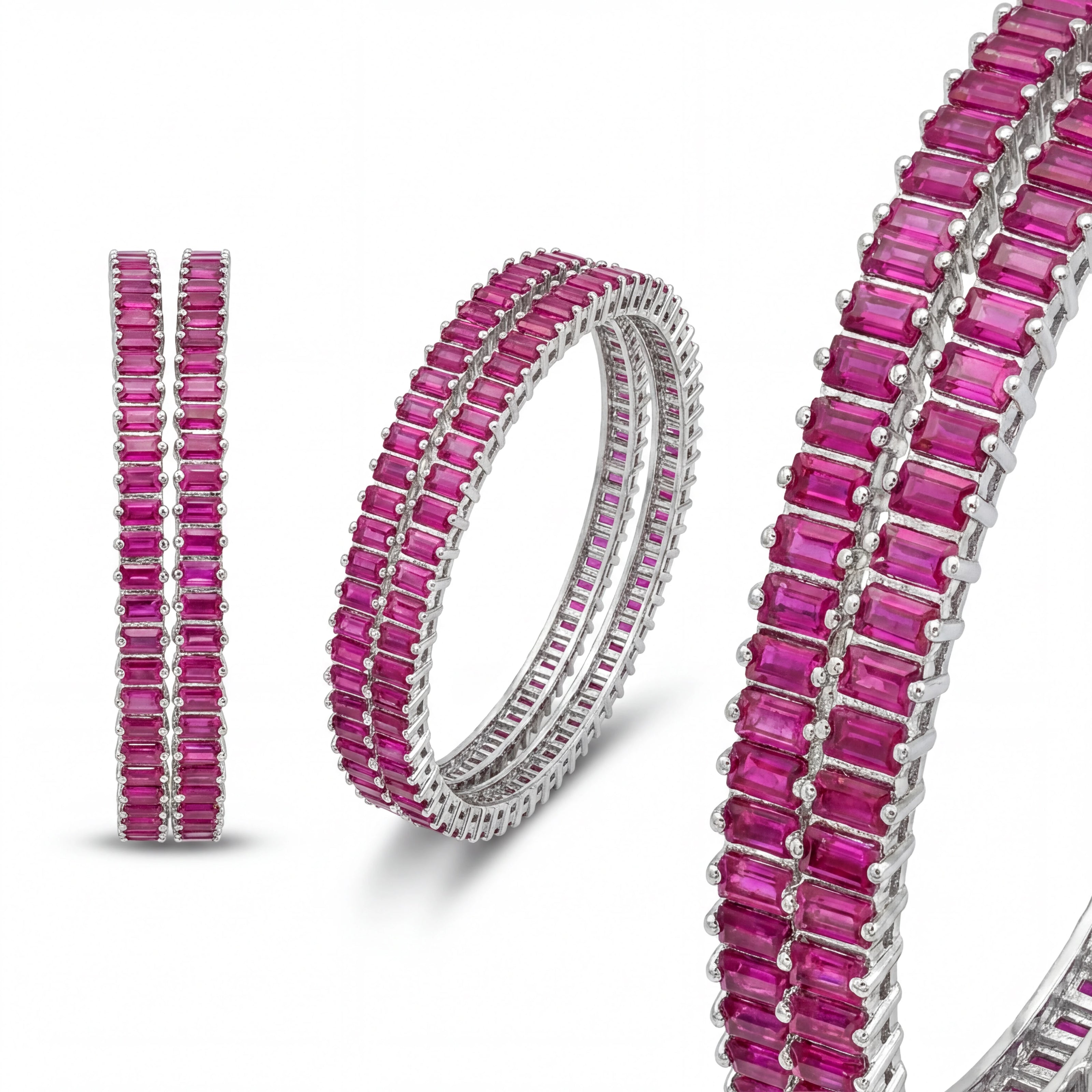 Pink Baguette Tennis Bangles — 4
