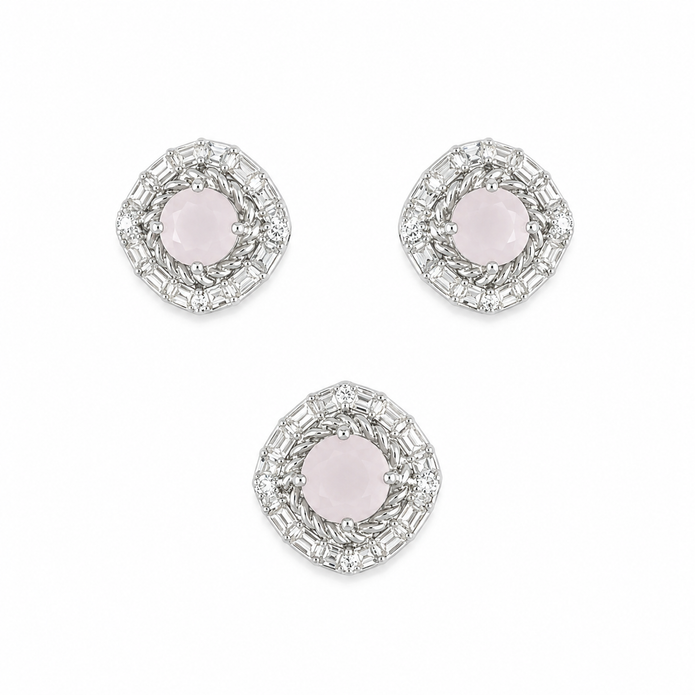 Rose Quartz Halo Set